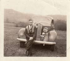 Vintage Photo 1936 Plymouth Classic Car Handsome Man Cardigan Sweater American picture