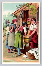 Ivorine Women Doing Laundry Outdoors Washtub Pump Well P581 picture