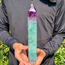 2.2LB  Natural rainbow fluorite obelisk quartz crystal wand point Gem Healing picture