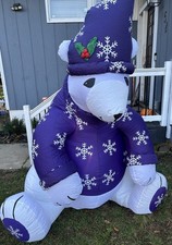 Gemmy Airblown Vintage 8ft Inflatable Polar Bear With Blue Sweater Christmas picture