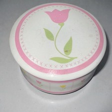 Vintage 1987 FTDA Ceramic  Floral Round Trinket Box picture