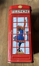 VINTAGE CHURCHILL'S ENGLISH TELEPHONE BOOTH BANK NAUGHTY DOG LITTLE GIRL picture