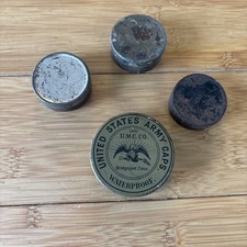 Vintage United States Army Caps Tin, U.M.C. Co. With 3 Smaller Tins picture