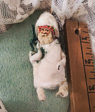 Antique German Spun Cotton Santa Claus Xmas Ornament Lithograph Scrap face~ Mica picture