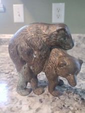 Vintage Solid Brass Mating Bears Wildlife Collectible Figurine picture