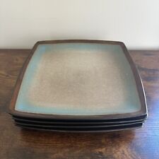 Gibson Elite Tequesta Square Taupe Blue 10 1/4” Dinner Plate Lot Of 4 picture