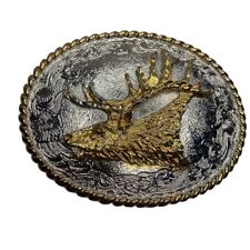 Gold & Silver Elk Metal Belt Buckle Made in USA Cowboy Free Next Day Shipping picture