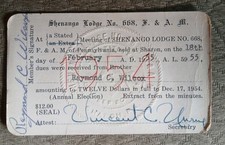 F. & A.M. Membership Card Sharon, Pennsylvania 1954 1955 picture
