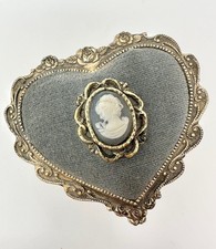 Vintage Heart Shaped Trinket Box with Cameo Musical Jewelry Treasure Box picture