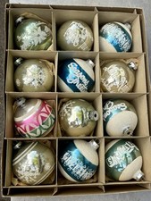 Vintage Shiny Brite Jumbo Stencil-Mica Christmas Ornaments 4” Original Box of 12 picture