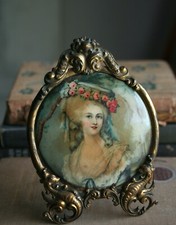 Pretty Antique 1880's Brass Dragons Frame Madame de Lamballe Celluloid Image picture