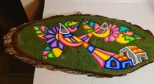 SALVADORIAN FOLK ART WALL HANGING WOOD SLICE picture