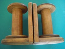 Pair of Vintage Habersham Plantation Wooden Spool Bookends Signed & Stamped picture