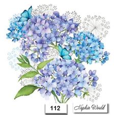 (112) TWO Paper LUNCHEON Decoupage Art Craft Napkins - HYDRANGEA FLOWERS BLUE picture