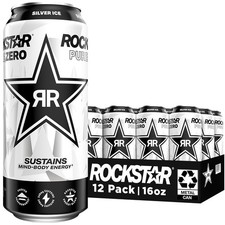 Rockstar Pure Zero Energy Drink Zero Sugar with Caffeine Taurine Silver Ice picture