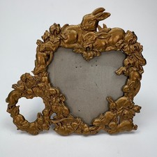 Vintage Arthur Court 1987 Gold Bunny Rabbit Picture Frame Heart Shape  picture