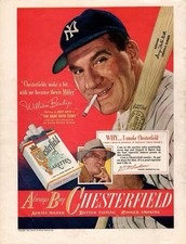 1948 Print Ad Chesterfield Cigarettes Actor William Bendix as Babe Ruth Yankees picture