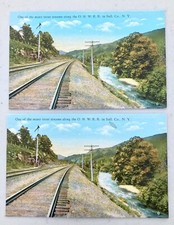 2 VINTAGE SULLIVAN COUNTY NY TROUT STREAM ALONG O&W RR RAILROAD POSTCARDS SUPERB picture