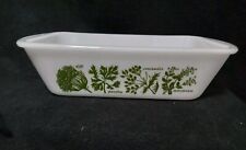 Vintage Glasbake Milk Glass with Green Herb Pattern Loaf Pan 1.5 Quart J522 picture