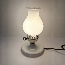 VTG Milk Glass Hobnail Hurricane Lamp Parlor Bedside White Electric Works READ picture