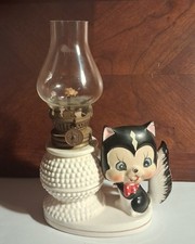 RARE Vtg 1950s Anthropomorphic Skunk Miniature Oil Lamp Hobnail Base Japan MCM picture