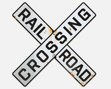 Distressed RAILROAD CROSSING Metal Sign Old Classic Train, Man Cave Wall 35”x35” picture
