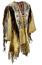 Old Style Beaded Hand Colored Buckskin Suede Hide Powwow Regalia Shirt NS53 picture