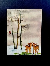 1 VTG 1943 Ars Sacra Xmas Greeting Card Cute Deer Fawn Grooming One Another picture