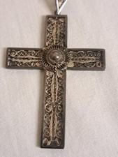 Vintage L.B. Sterling Silver Denmark Detailed Cross Pendent 2.25