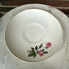 Vintage Floral Tea Cup Saucer Flowers White Pink Roses Round Circle Lined Rim picture