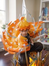 Demon Slayer Zenitsu Agatsuma Figure 35cm Thunderclap Light Up Anime Statue GK picture