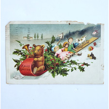 Antique Postcard Victorian Christmas Sleigh Toys Dolls Snow Germany Vintage 1908 picture