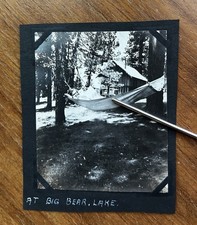Antique 1919 Camping at Big Bear Lake Cabin Hammock Forest California Photo picture