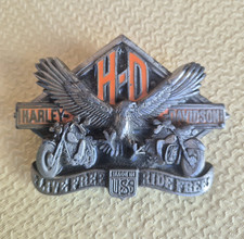 Vintage 1991 Harley Davidson “Live Free, Ride Free” Baron Brass Belt Buckle USA picture