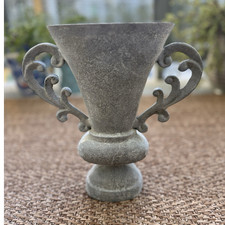 Anthropologie Gray Classic  Vase Ornate Scroll Handles Distressed Finish picture