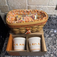Longaberger  1999 Candy Corn Basket With Liner, Tie-On & Protector + 2 Votives picture