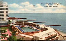 Postcard Miami Beach Florida FL Fontainebleau Hotel Pool 1974 Linen CURT TEICH picture