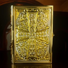 Orthodox Holy Gospel Book Golden Cover Enamel Icon Church Altar Religious Decors picture