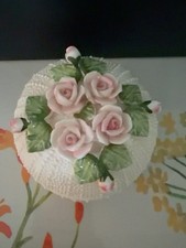 Vintage 1987 Seymour Mann Jolie Fleurs Bone China Pink Rose Lidded Trinket Jar picture