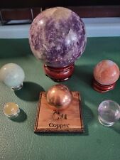 Spheres 67mm Lepidolite Copper 29mm Pink Aragonite 29mm Amethyst 21mm Rutile Qtz picture