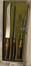 J.A. Henckels Vintage Solingen 3pc Stag Carving Set Knife Fork Steel picture