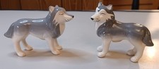 VTG Westland Mwah Kissing Huskie Wolf Salt Pepper Shakers Ceramic Magnetic Gray picture