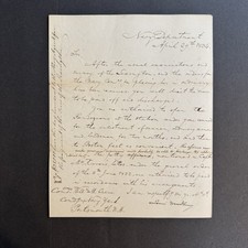 1834 Levi Woodbury Signed Navy Letter - USS Lexington Crew Discharge - Wm Crane picture