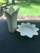 Lenox Meridian Collection Vase &Trinket Candy Dish Cream Ribbed Giftware Vintage picture