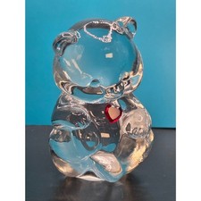 Adorable Fenton Clear Glass Bear with Red Heart 3 1/2