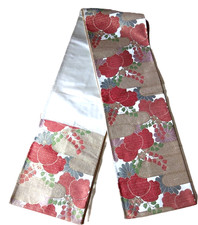 Vintage Japanese Fukuro Obi Gold Brocade Red Floral Design Metallic Thread 400cm picture