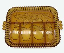 Golden Amber Serving Tray Indiana Glass Divided Fruit Relish Dish Platter picture