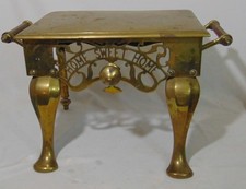 Antique Brass Footman Trivet Home Sweet Home Stool Fireplace Hearth picture