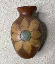 Handmade Pottery from Peru Brown Wall Vase 6.5 in H X 4 in W picture