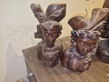 13” Vintage Balinese Indonesian Wood Carving Set Woman and Man picture